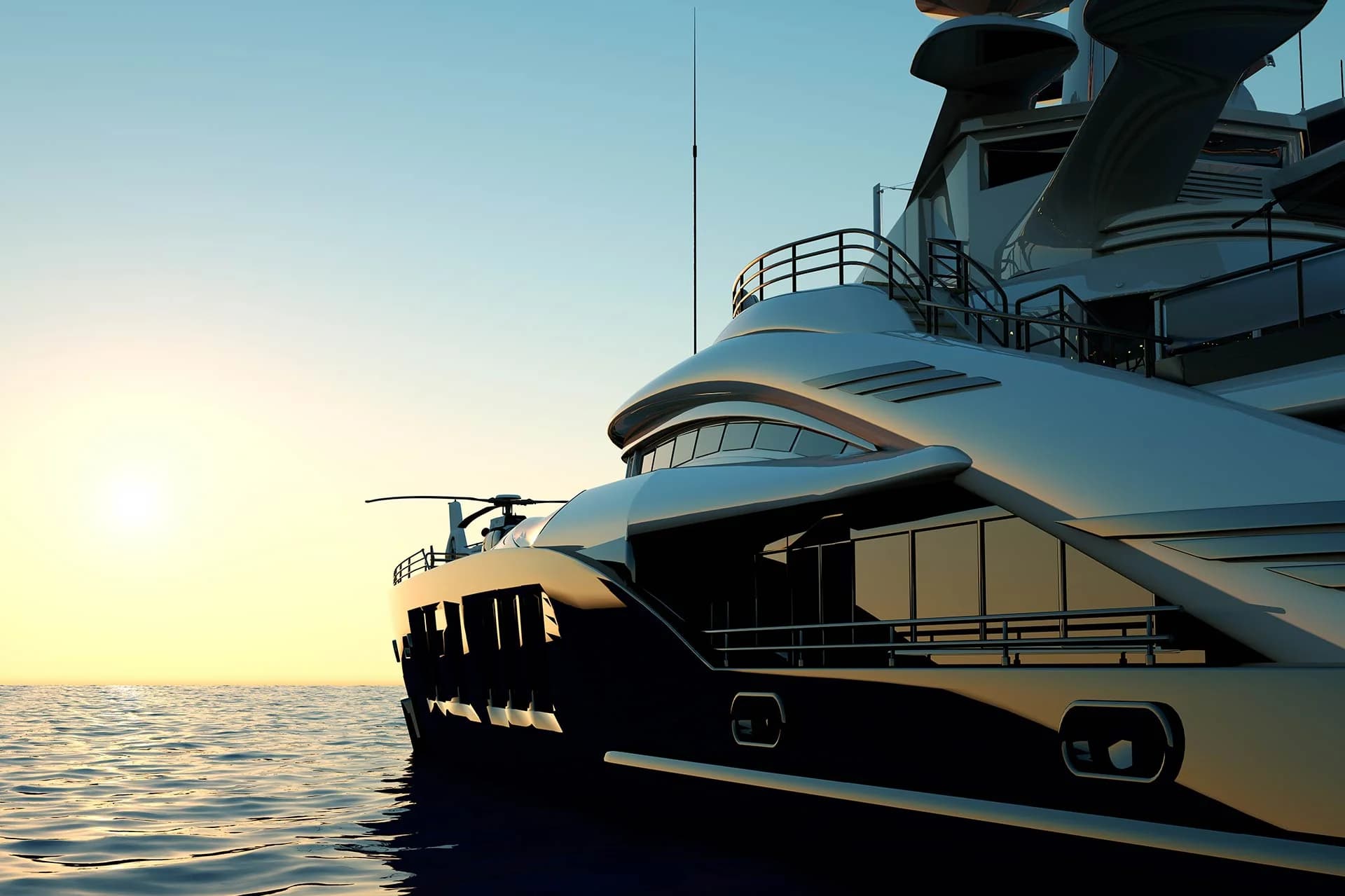 Superyacht at sunset