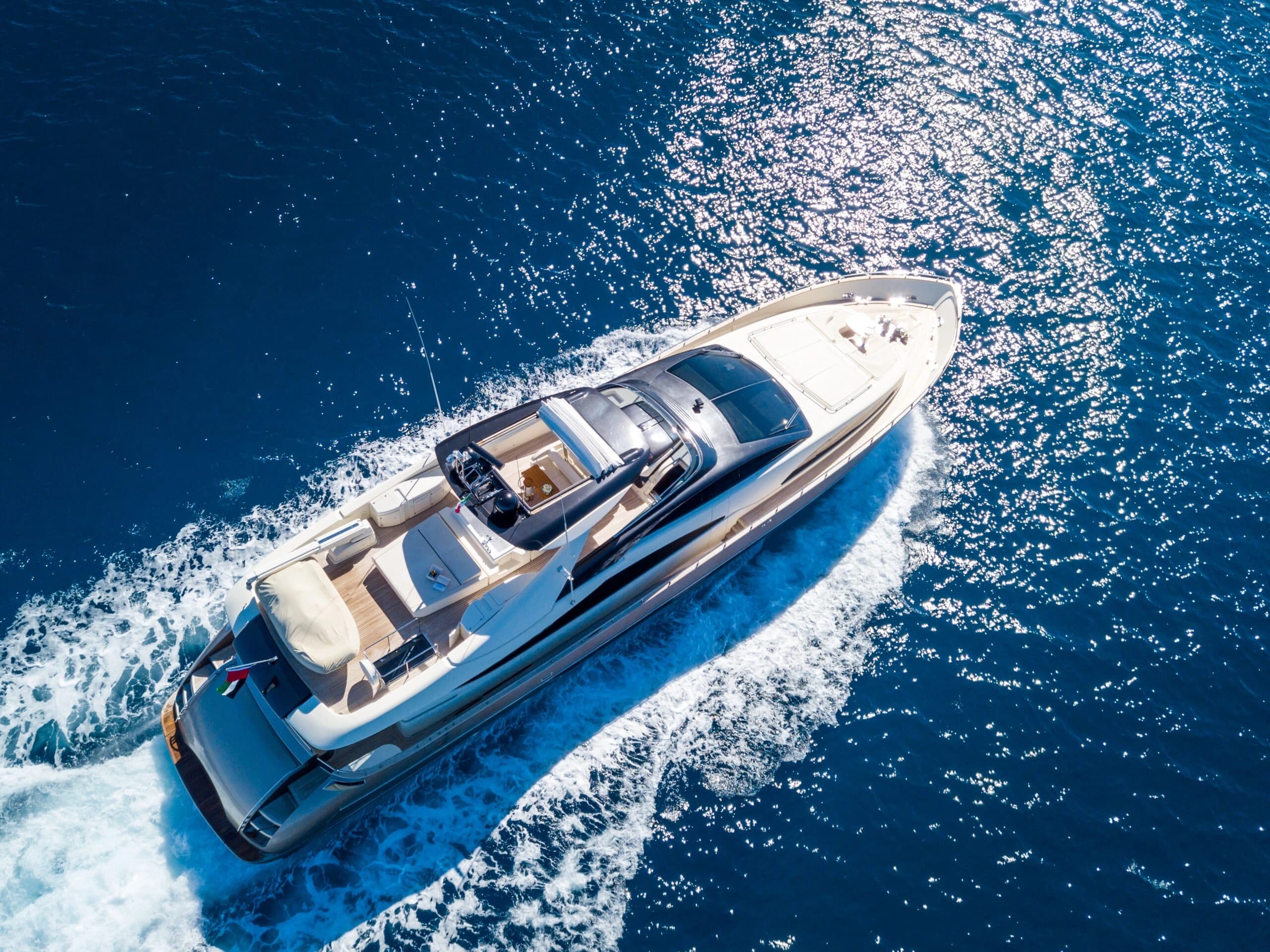 Superyacht aerial top-down view